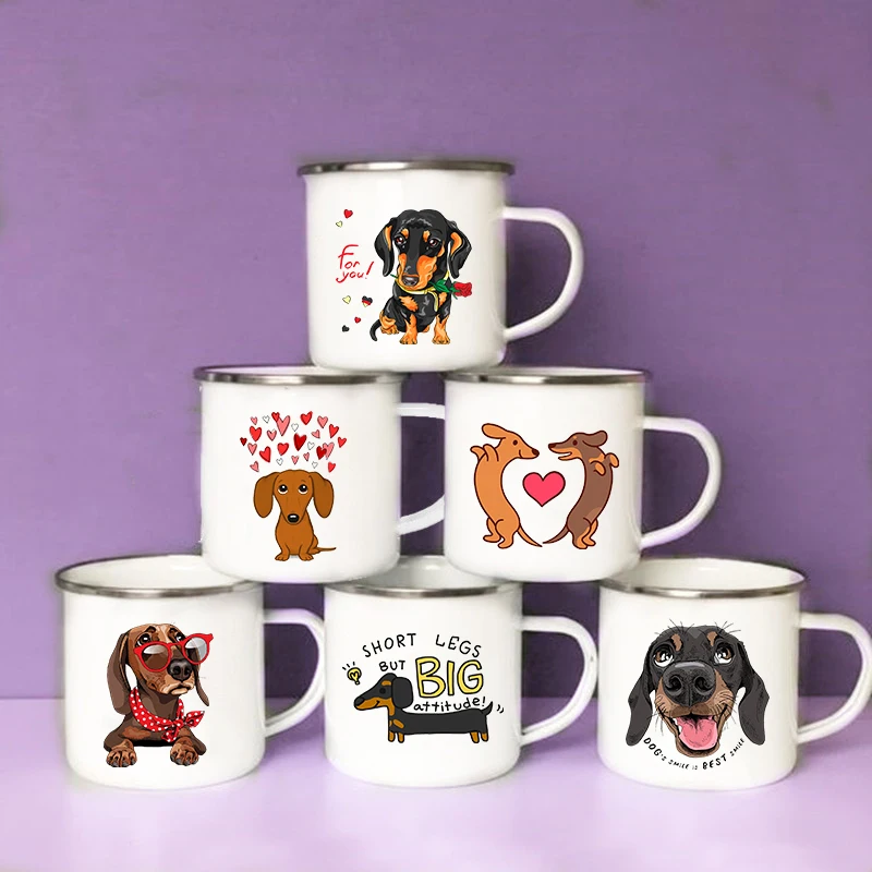 Wine Beer Coffee Drink - Lucu Dachshund cetak kreatif Enamel Mug
